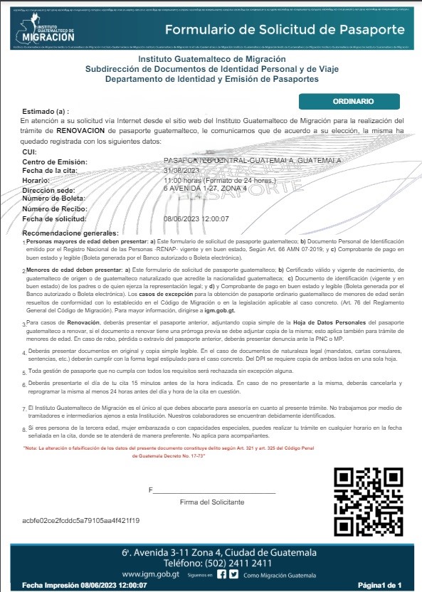 Formulario de solicitud de pasaporte