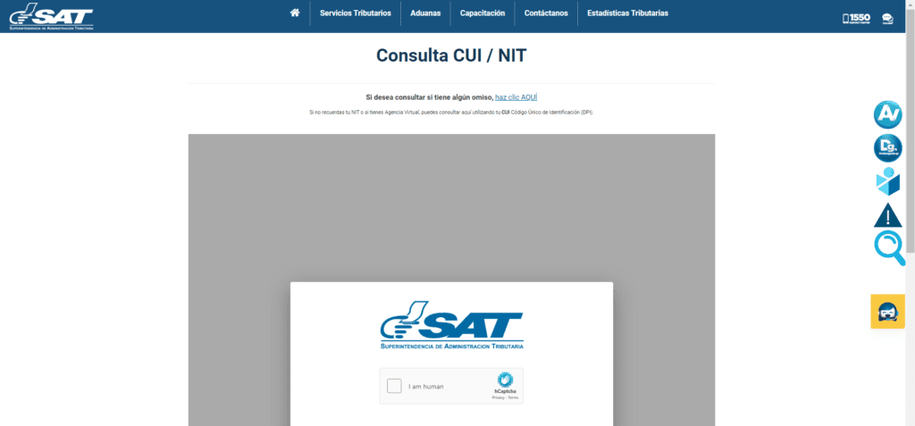 Portal Web de la SAT para consultar mi NIT