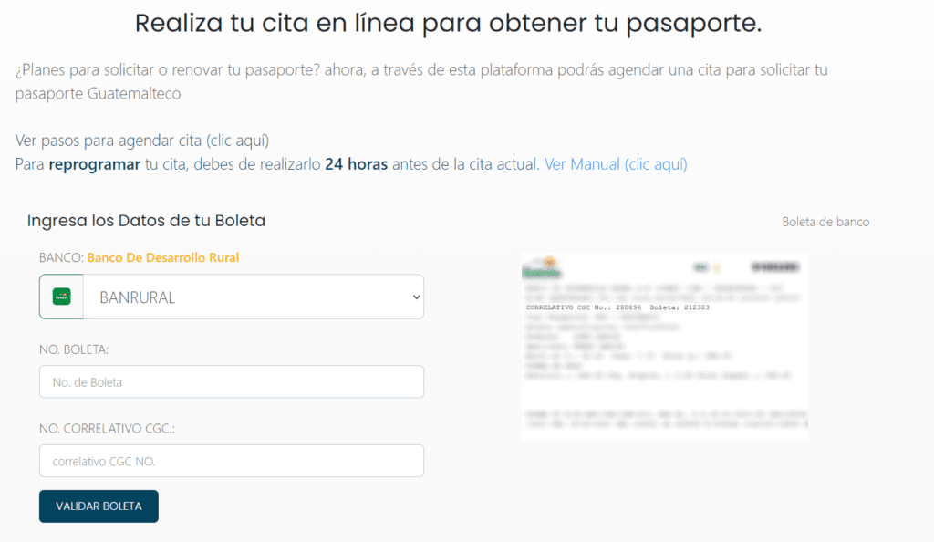 Proceso de cita en linea para solicitar el pasaporte